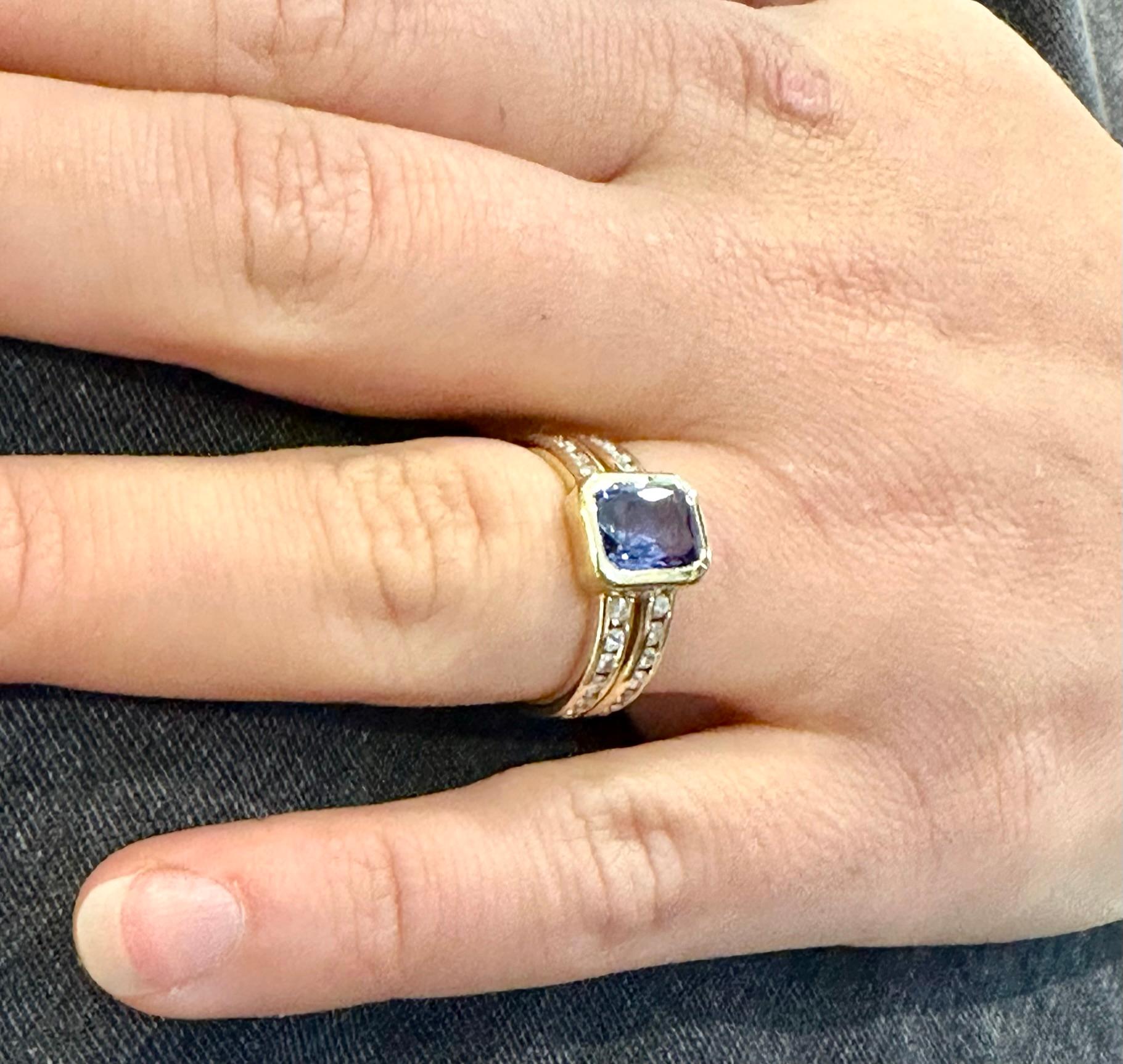 Natural Sapphire & Diamonds Ring in 18k Yellow Gold, Netherlands, circa 1960 For Sale 4