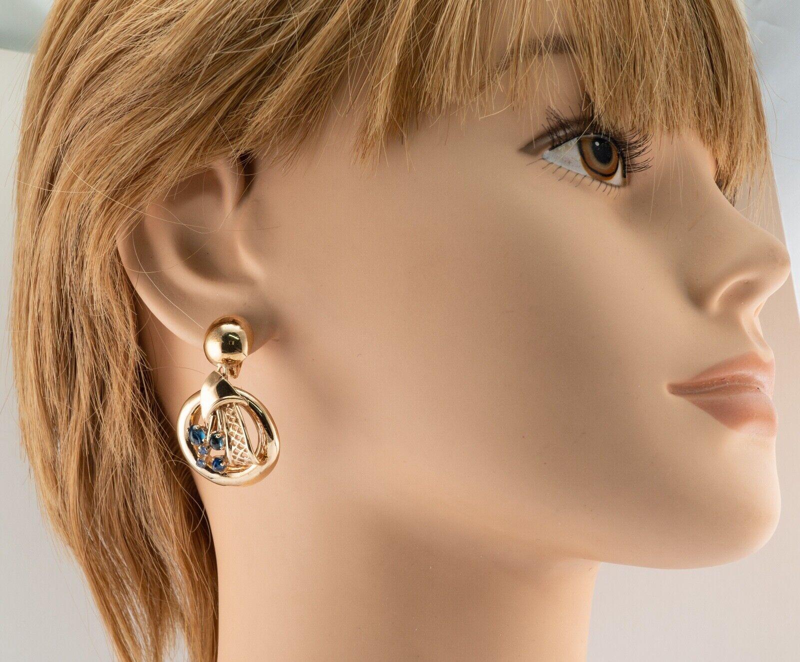 Women's Natural Sapphire Earrings Drop Dangle 14K Gold Vintage For Sale