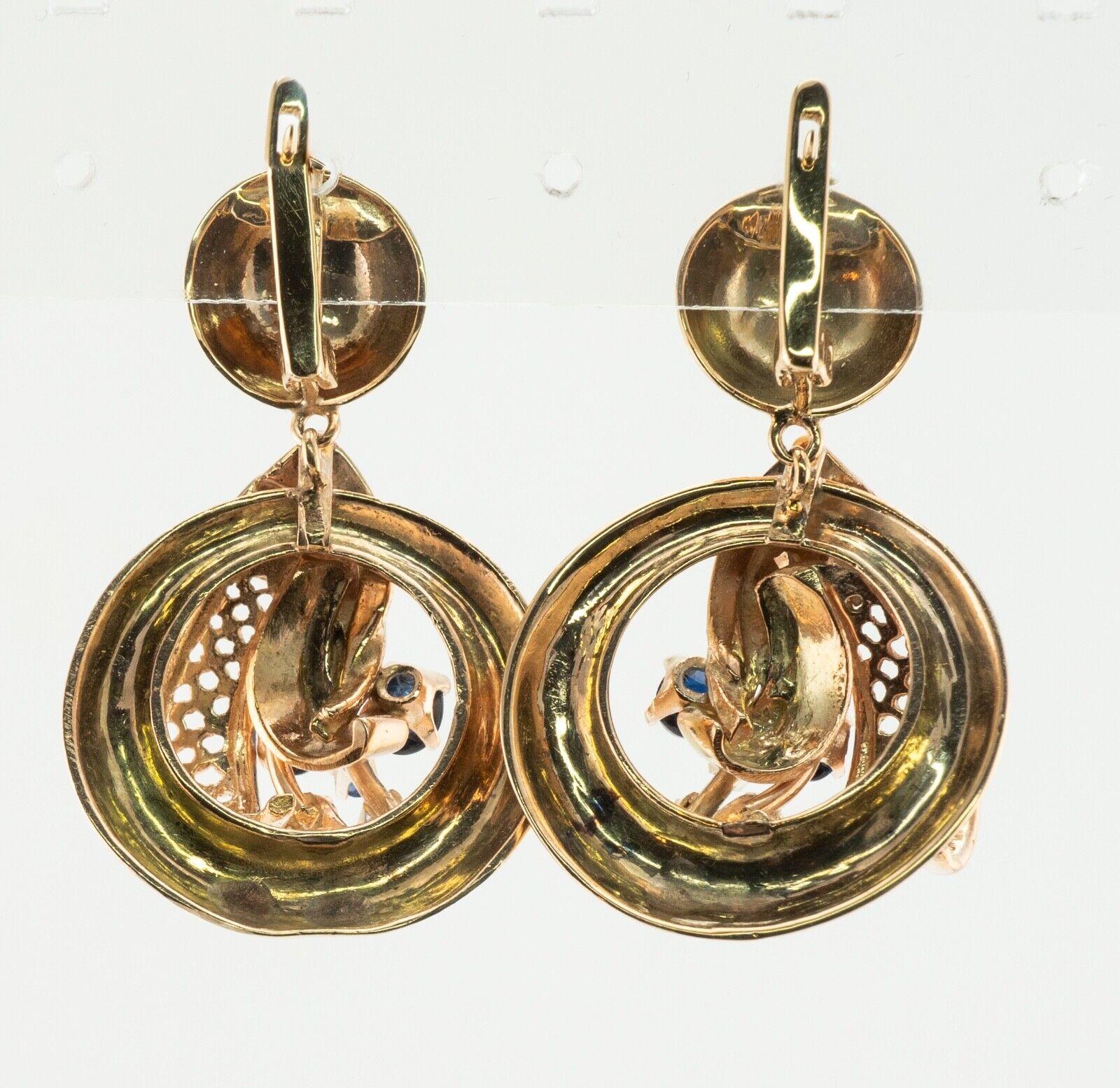 Natural Sapphire Earrings Drop Dangle 14K Gold Vintage For Sale 1