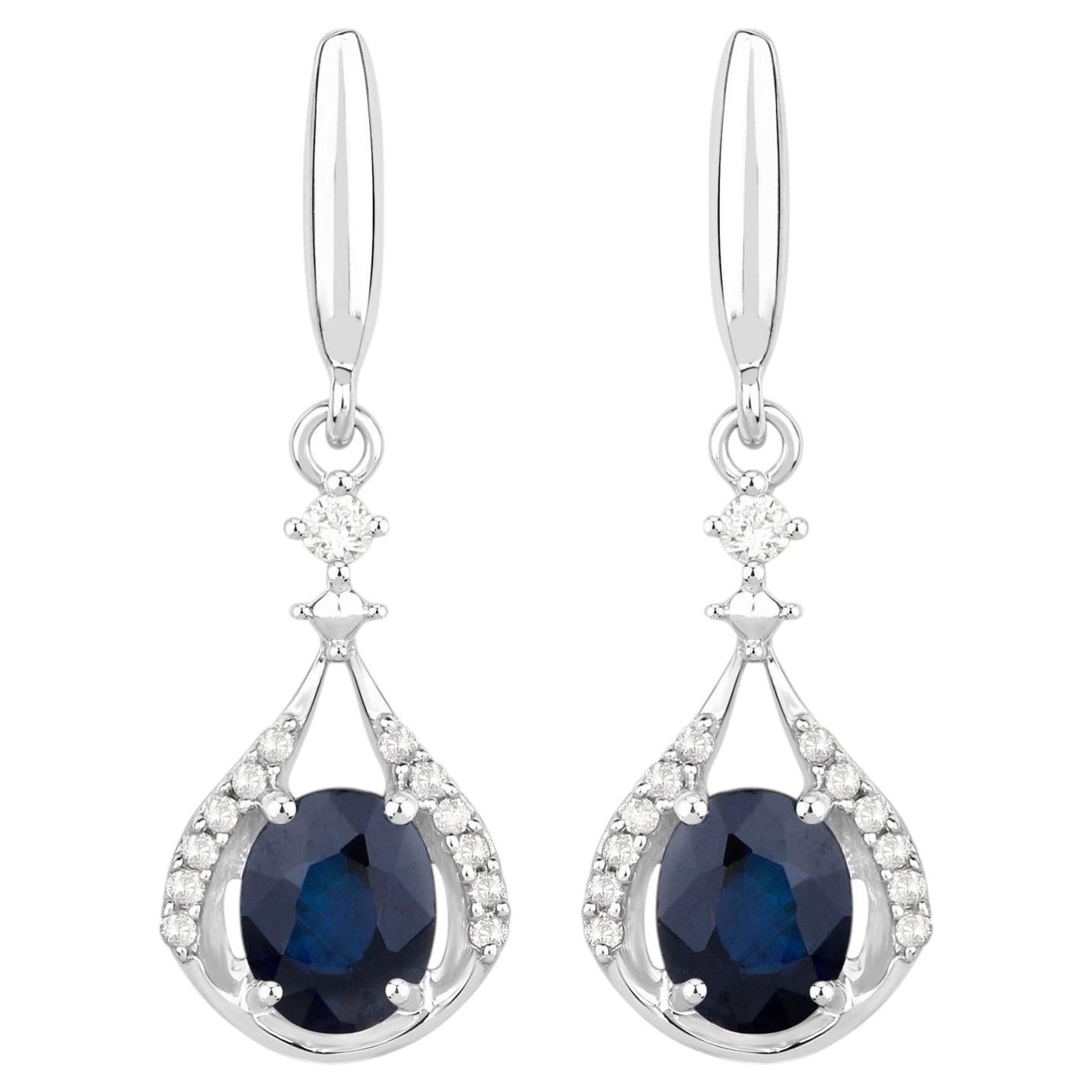 Natural Sapphire Earrings With Diamonds 0.82 Carats 14K White Gold