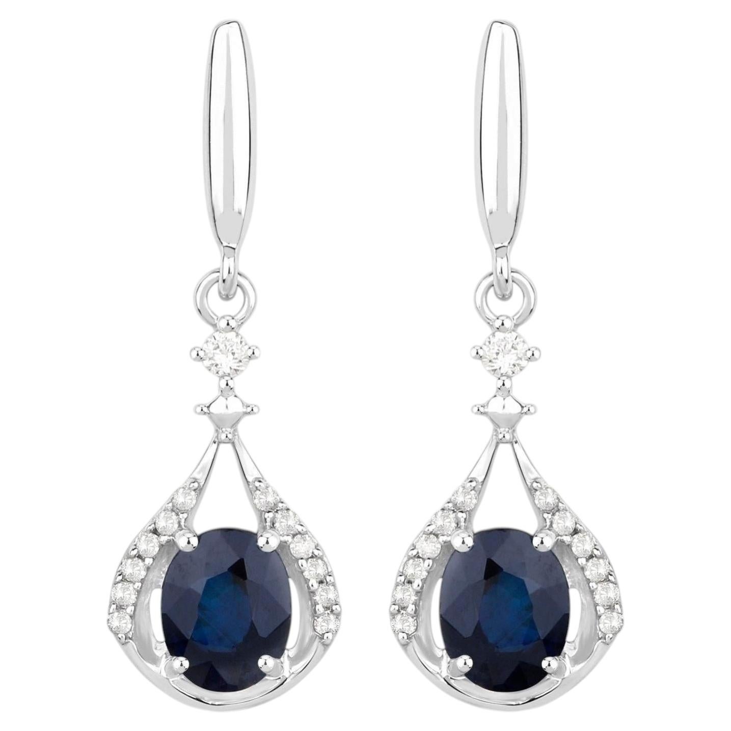 Boucles d'oreilles saphir naturel avec diamants 0.82 carats or blanc 14K en vente