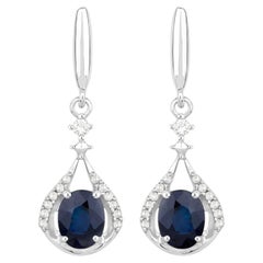 Natural Sapphire Earrings With Diamonds 0.82 Carats 14K White Gold