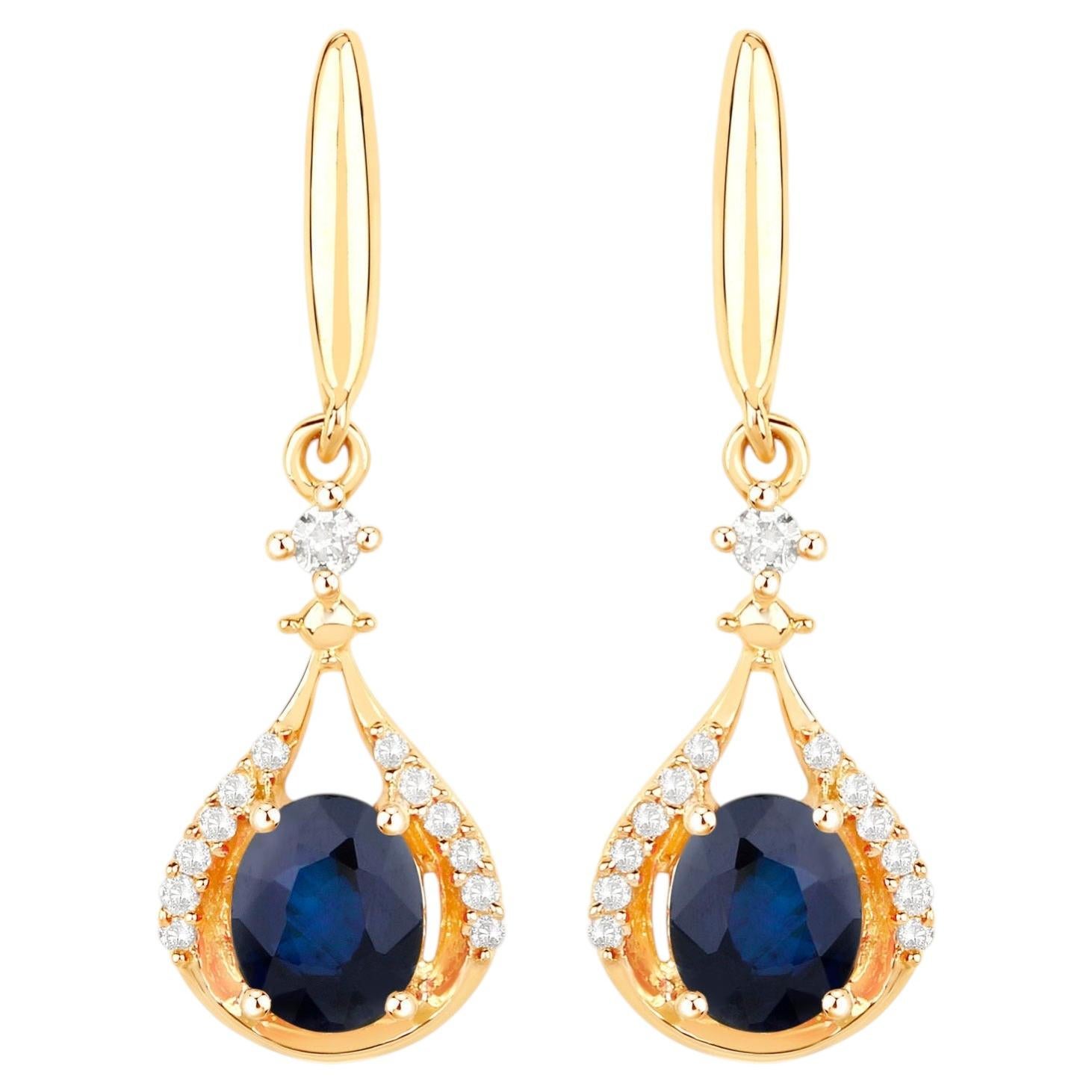 Natural Sapphire Earrings With Diamonds 0.82 Carats 14K Yellow Gold