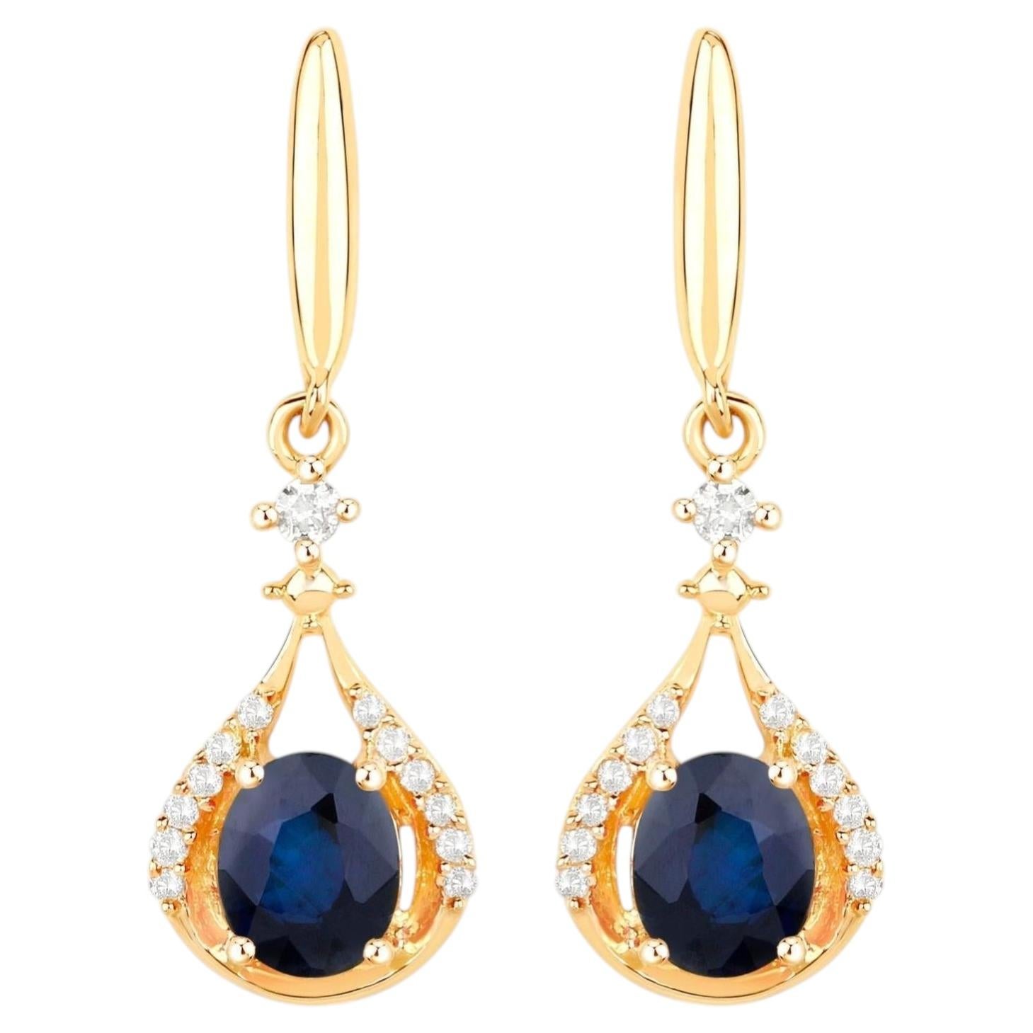 Natural Sapphire Earrings With Diamonds 0.82 Carats 14K Yellow Gold