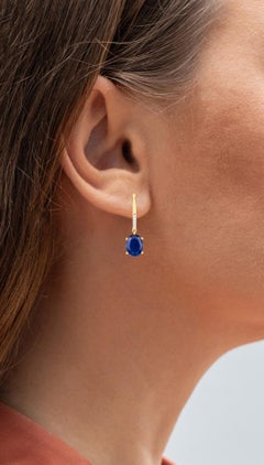 Natural Sapphire Earrings With Diamonds 4.12 Carats Gold Plated Silver
