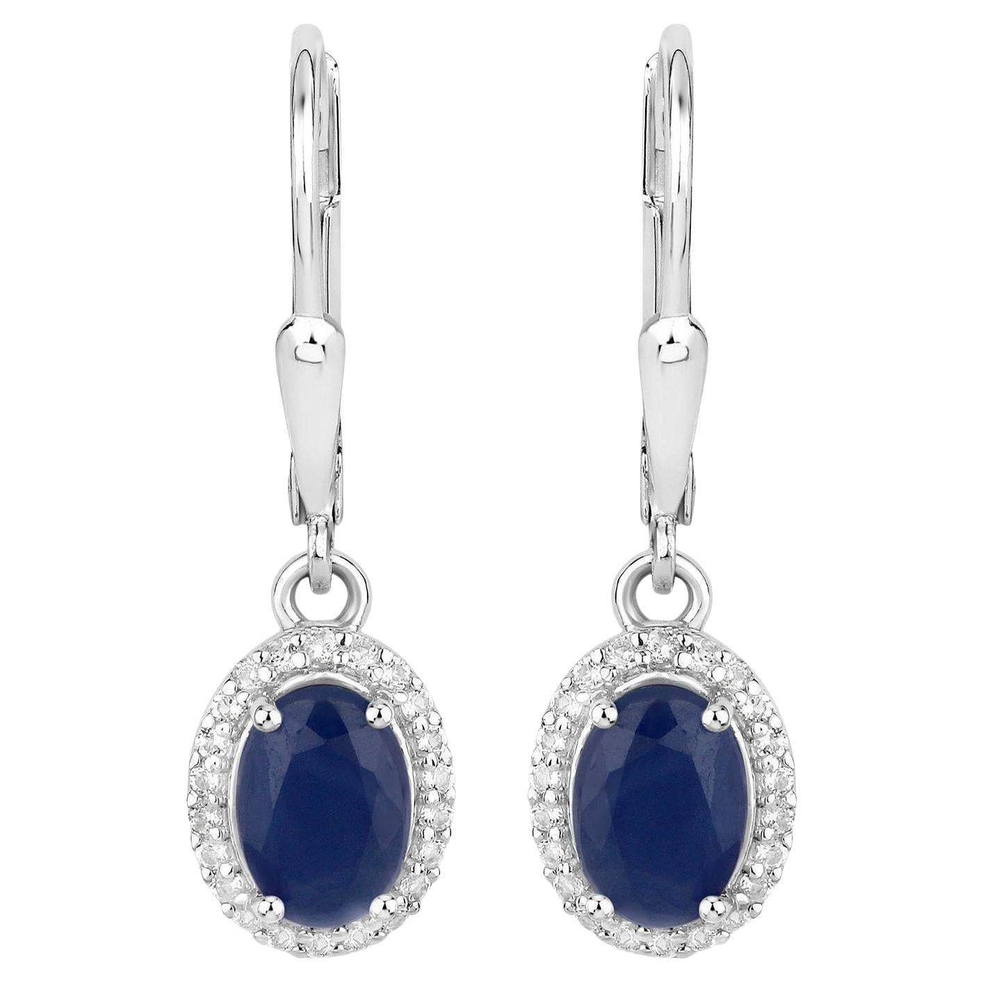 Natürliche Saphir Ohrringe mit weißem Topas 2,18 Karat Sterling Silber im Angebot