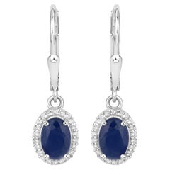Boucles d'oreilles saphir naturel avec topaze blanche 2,18 carats en argent sterling