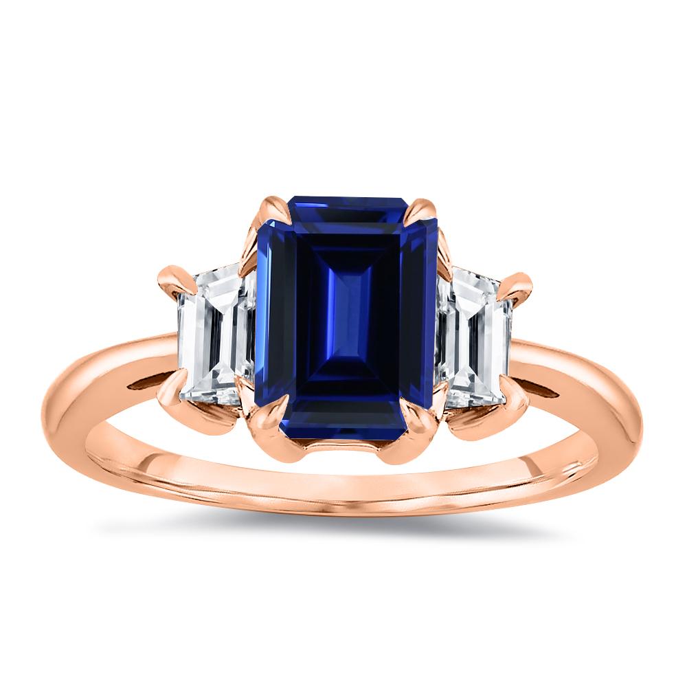 For Sale:  2 CTW. Natural Sapphire Emerald Cut Center Stone with Emerald Cut Side Diamonds  2