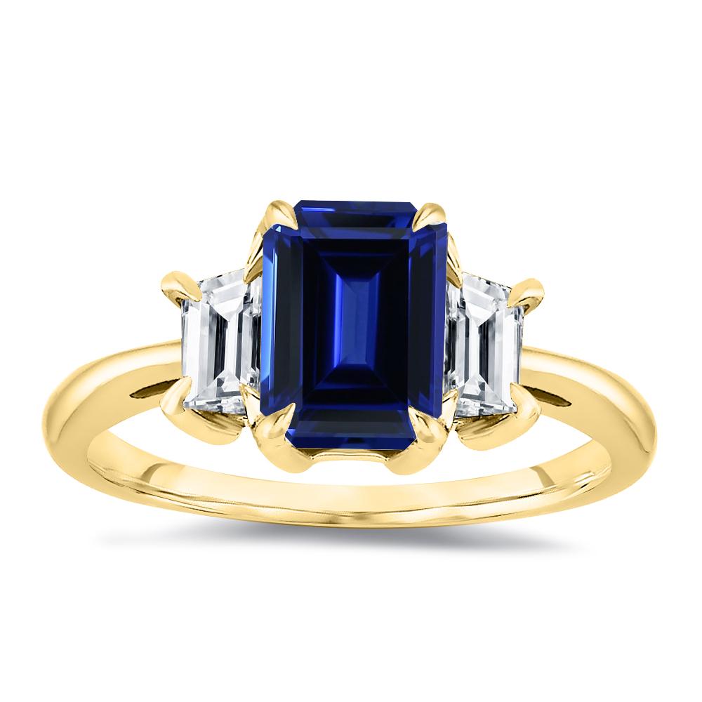 For Sale:  2 CTW. Natural Sapphire Emerald Cut Center Stone with Emerald Cut Side Diamonds  4