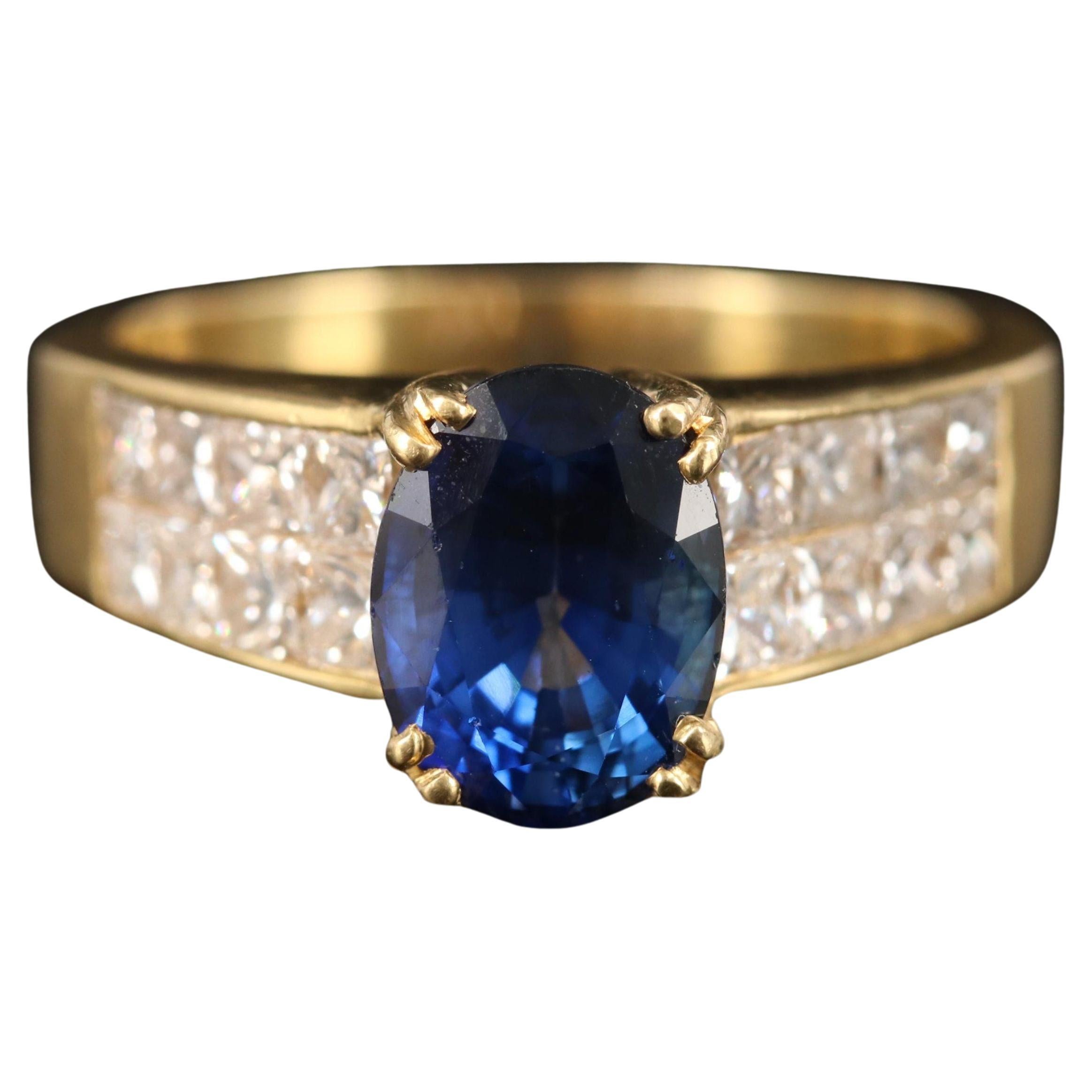 Customizable 18K Gold Sapphire Wedding Band, Vintage Sapphire and Diamond Engagement Ring For