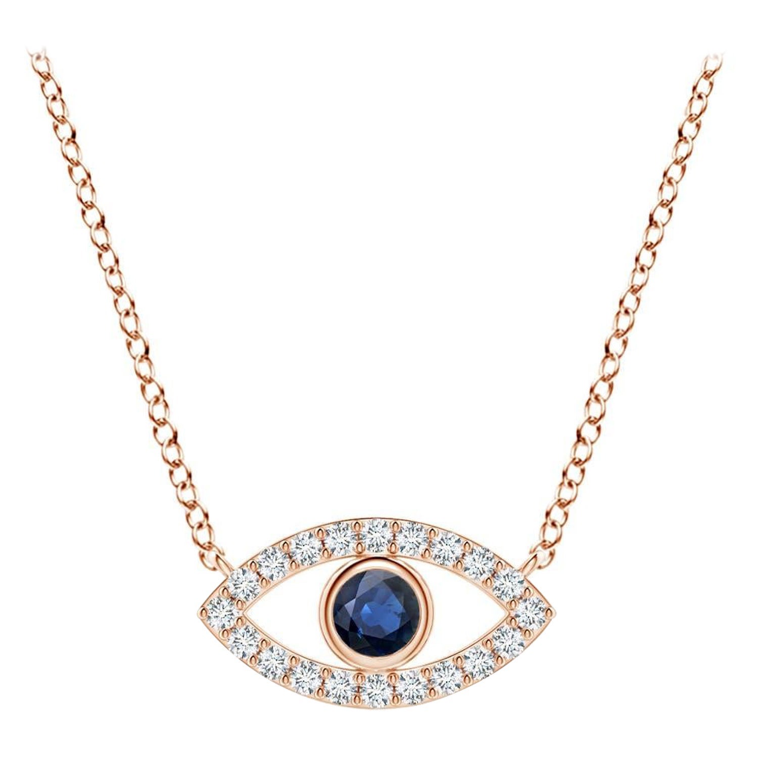 Ciondolo con zaffiro naturale e diamante in oro rosa 14K da 2,5 mm