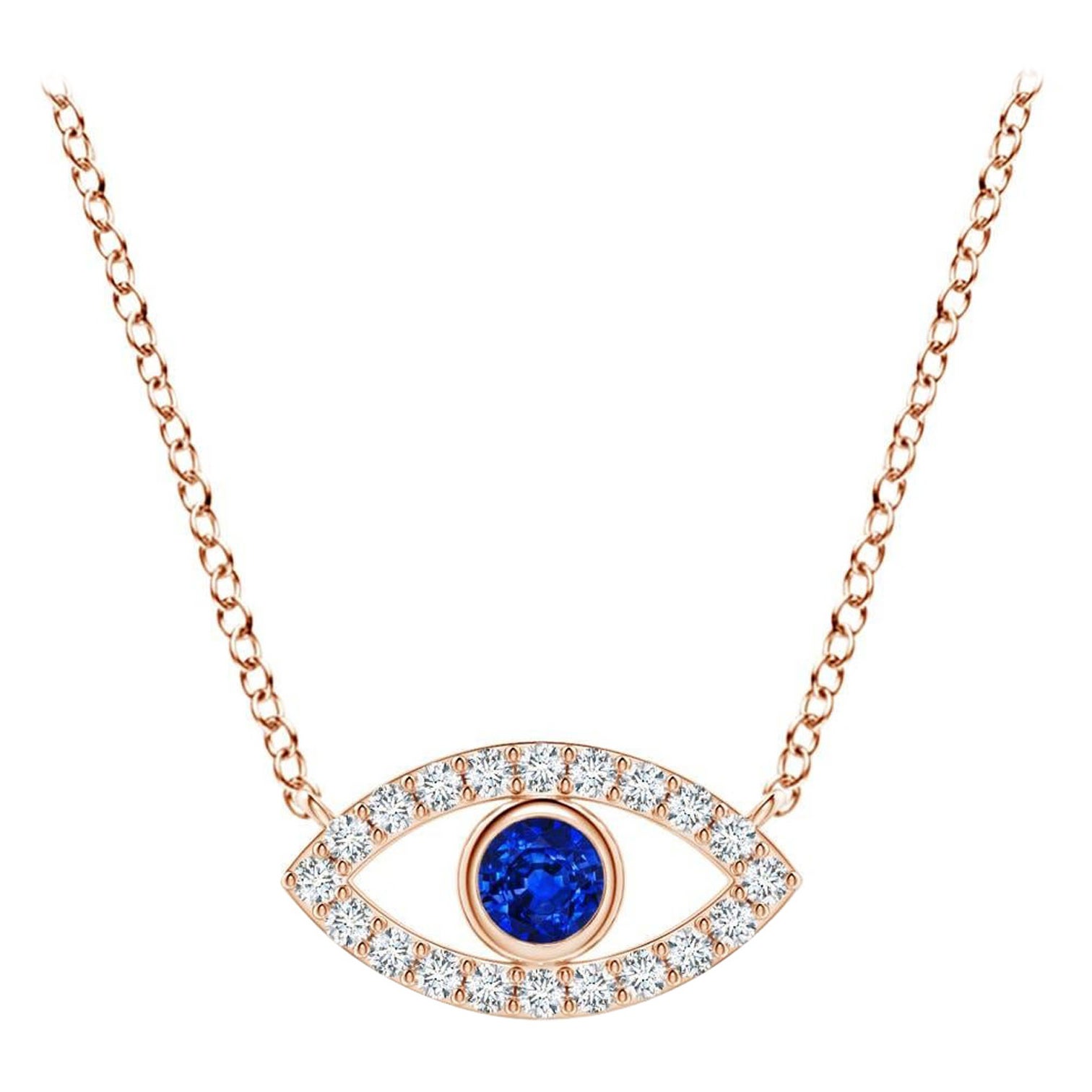 Pendentif Evil Eye en or rose 14 carats avec saphir naturel et diamant de 2,5 mm