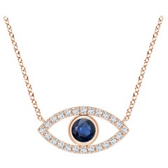 Pendentif Evil Eye en or rose 14 carats avec saphir naturel et diamant de 3,5 mm