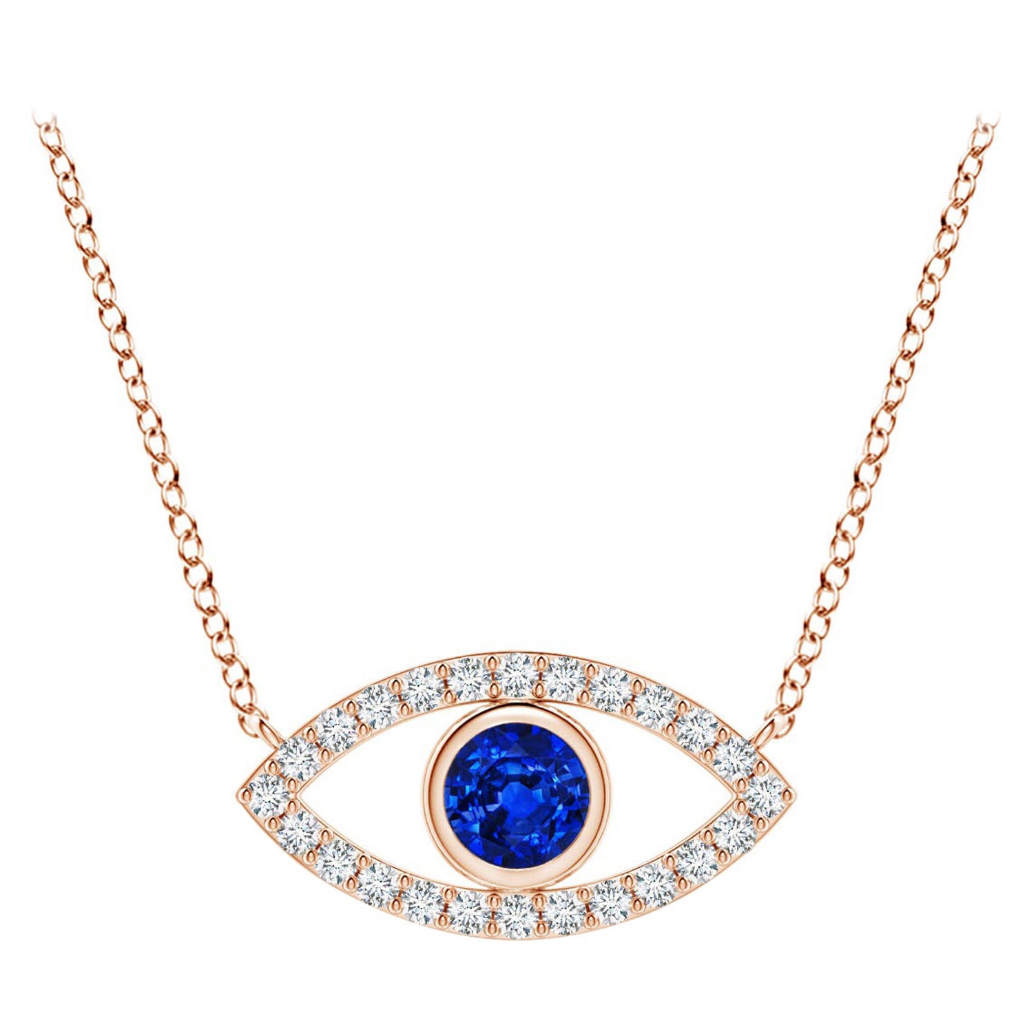 Pendentif Evil Eye en or rose 14 carats avec saphir naturel et diamant de 3,5 mm