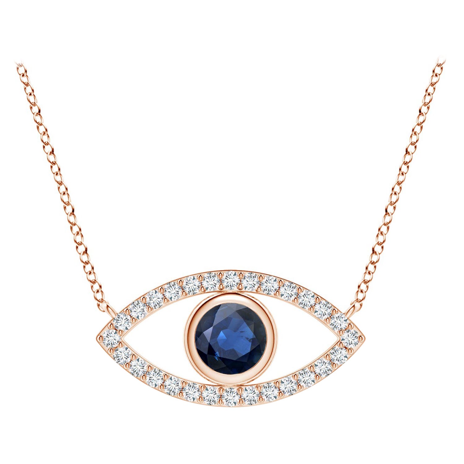 Ciondolo con zaffiro naturale e diamante in oro rosa 14 carati 4,5 mm