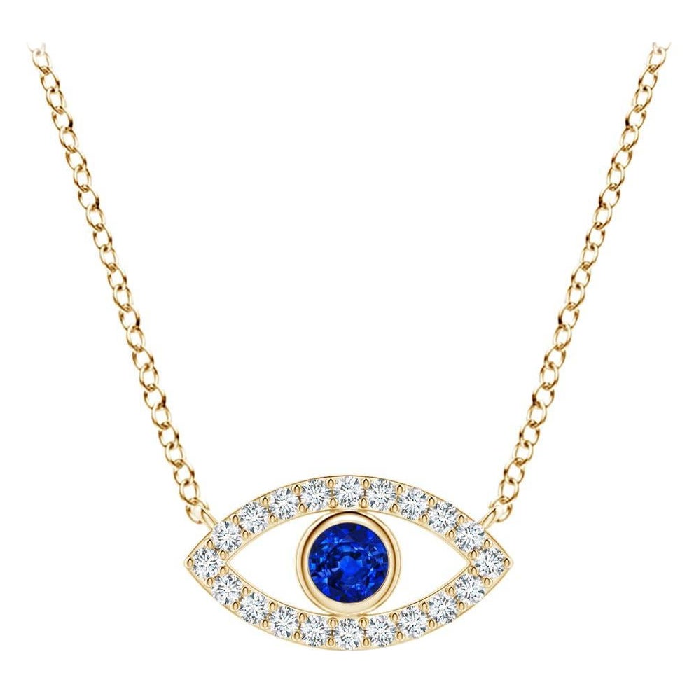 Colgante Zafiro Natural Mal de Ojo con Diamante en Oro Amarillo de 14K 2.5mm