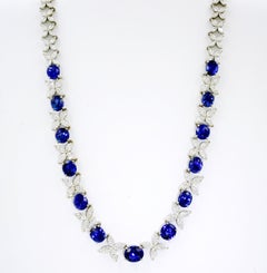 Natural Sapphire GIA Certified Diamonds Gold Riviere Necklace 18 Karat Gold