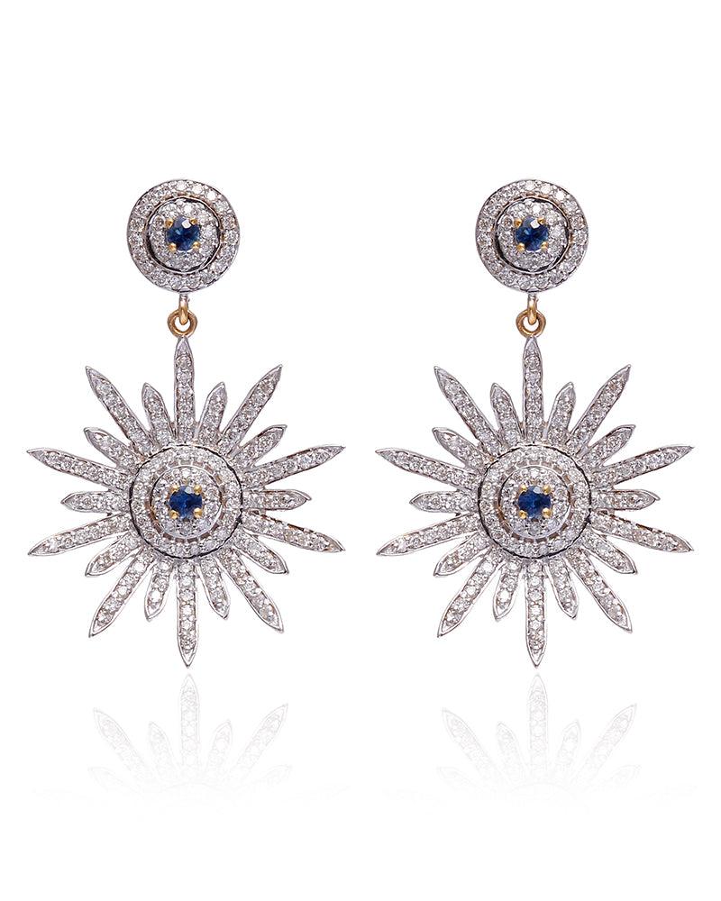 These earrings are made with beautiful sapphire gemstones and diamond pave. They are made with 14k yellow gold and are perfect for any occasion.

Specifications

Dimensions: Length: 3.5 cm, Width: 2 cm
Gross Weight: 8.280 gms
Gold Weight: 7.942