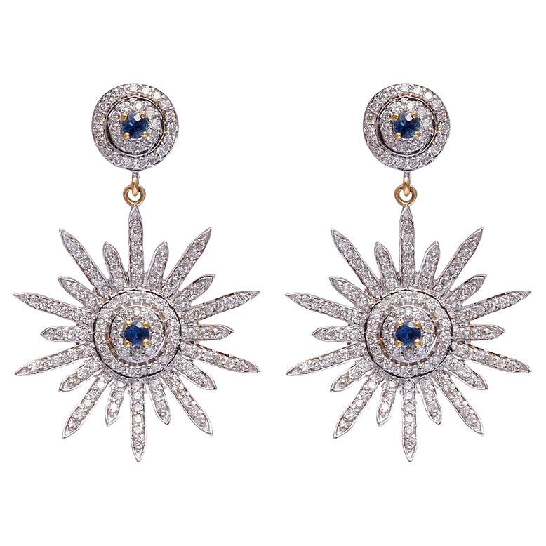 Natural Sapphire  Gold Earrings in 14K