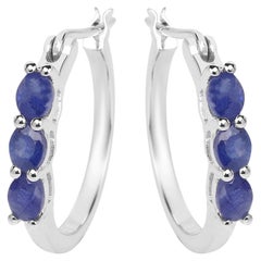 Natural Sapphire Hoop Earrings 1.3 Carats Sterling Silver