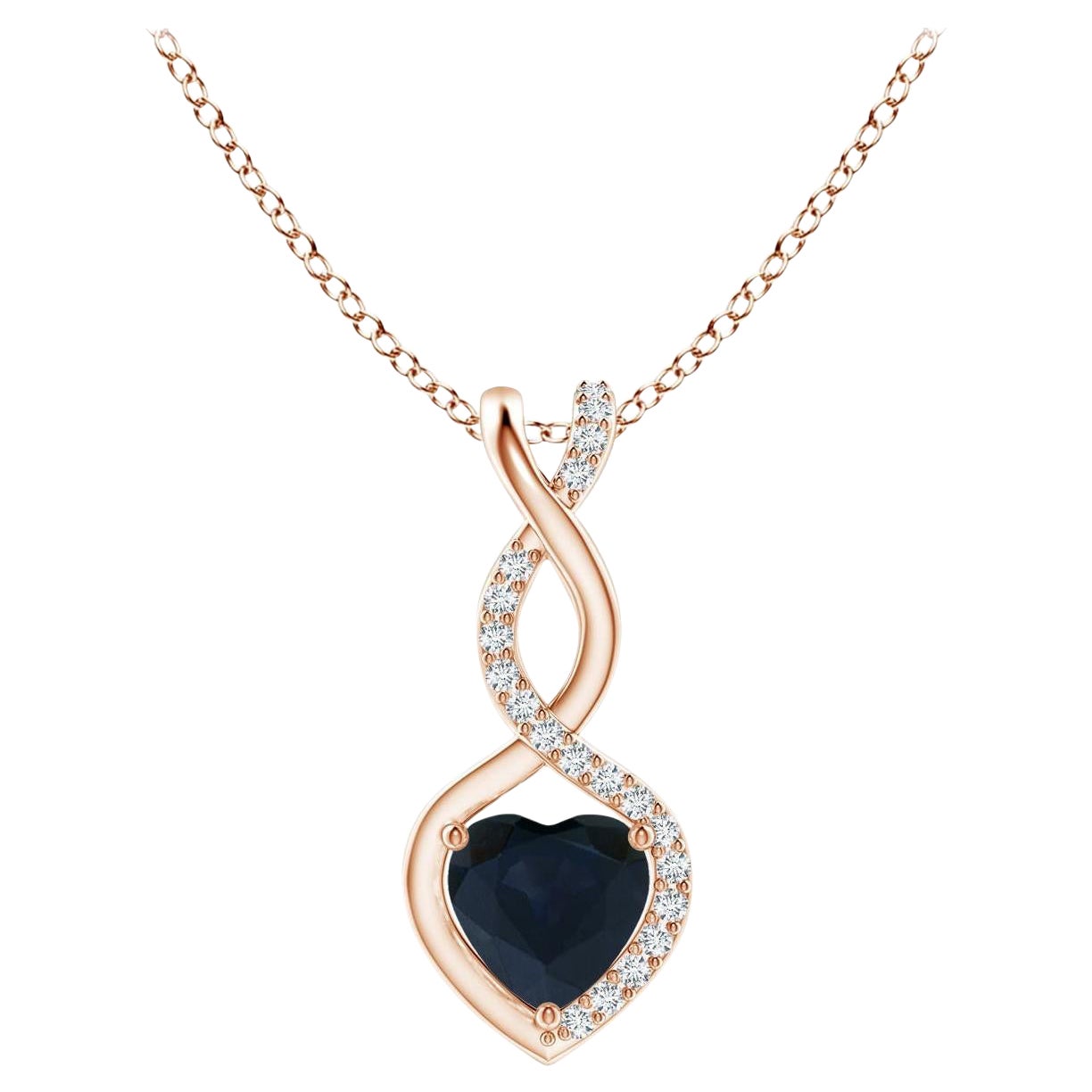 Natürlicher Saphir Unendlichkeitsherz-Anhänger mit Diamanten aus 14 Karat Roségold