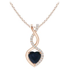 Natural Sapphire Infinity Heart Pendant with Diamonds in 14K Rose Gold
