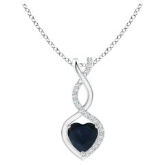 Natural Sapphire Infinity Heart Pendant with Diamonds in 14K White Gold