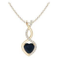 Natural Sapphire Infinity Heart Pendant with Diamonds in 14K Yellow Gold