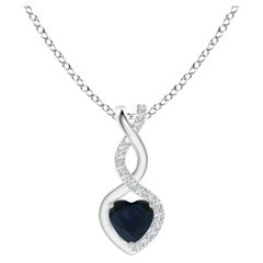 Natural Sapphire Infinity Heart Pendant with Diamonds in 18K White Gold