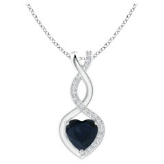 Pendentif cœur infini en saphir naturel avec diamants en argent 925