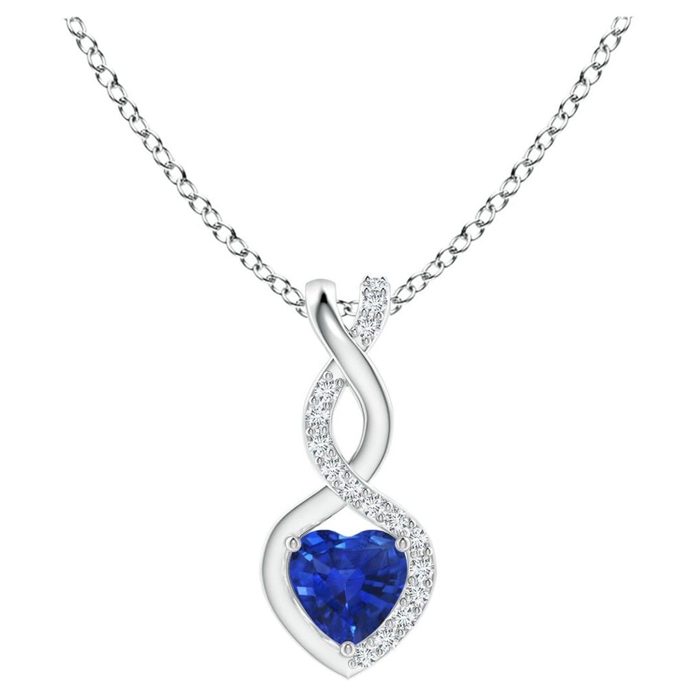 Natürlicher Saphir Unendlichkeitsherz-Herz-Anhänger mit Diamanten in Platin 4mm