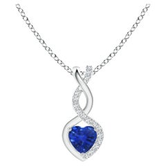 Natürlicher Saphir Unendlichkeitsherz-Herz-Anhänger mit Diamanten in Platin 4mm