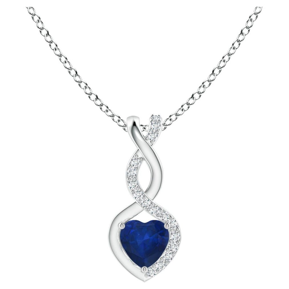 Natürlicher Saphir Unendlichkeitsherz-Herz-Anhänger mit Diamanten in Platin 4mm