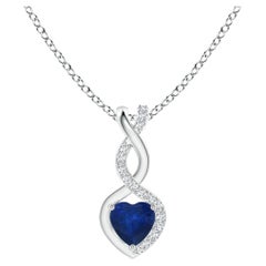 Natural Sapphire Infinity Heart Pendant with Diamonds in Platinum 4mm