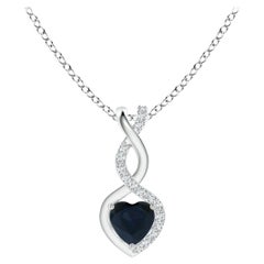 Natural Sapphire Infinity Heart Pendant with Diamonds in Platinum