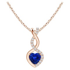 Natürlicher Saphir Unendlichkeitsherz-Herz-Anhänger mit Diamanten in Roségold 4 mm