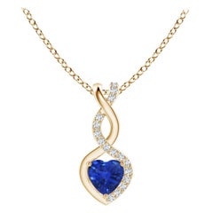 Natural Sapphire Infinity Heart Pendant with Diamonds in Yellow Gold 4mm