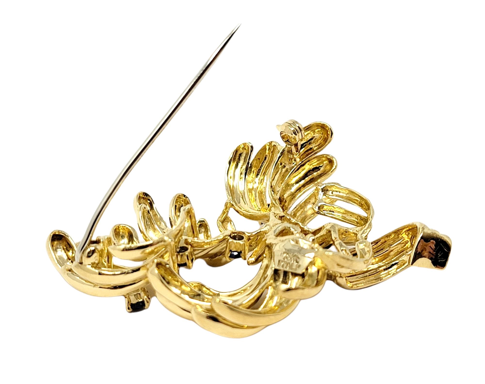 Broche italienne en or jaune 18 carats à motif de feuilles de saphir naturel en vente 6