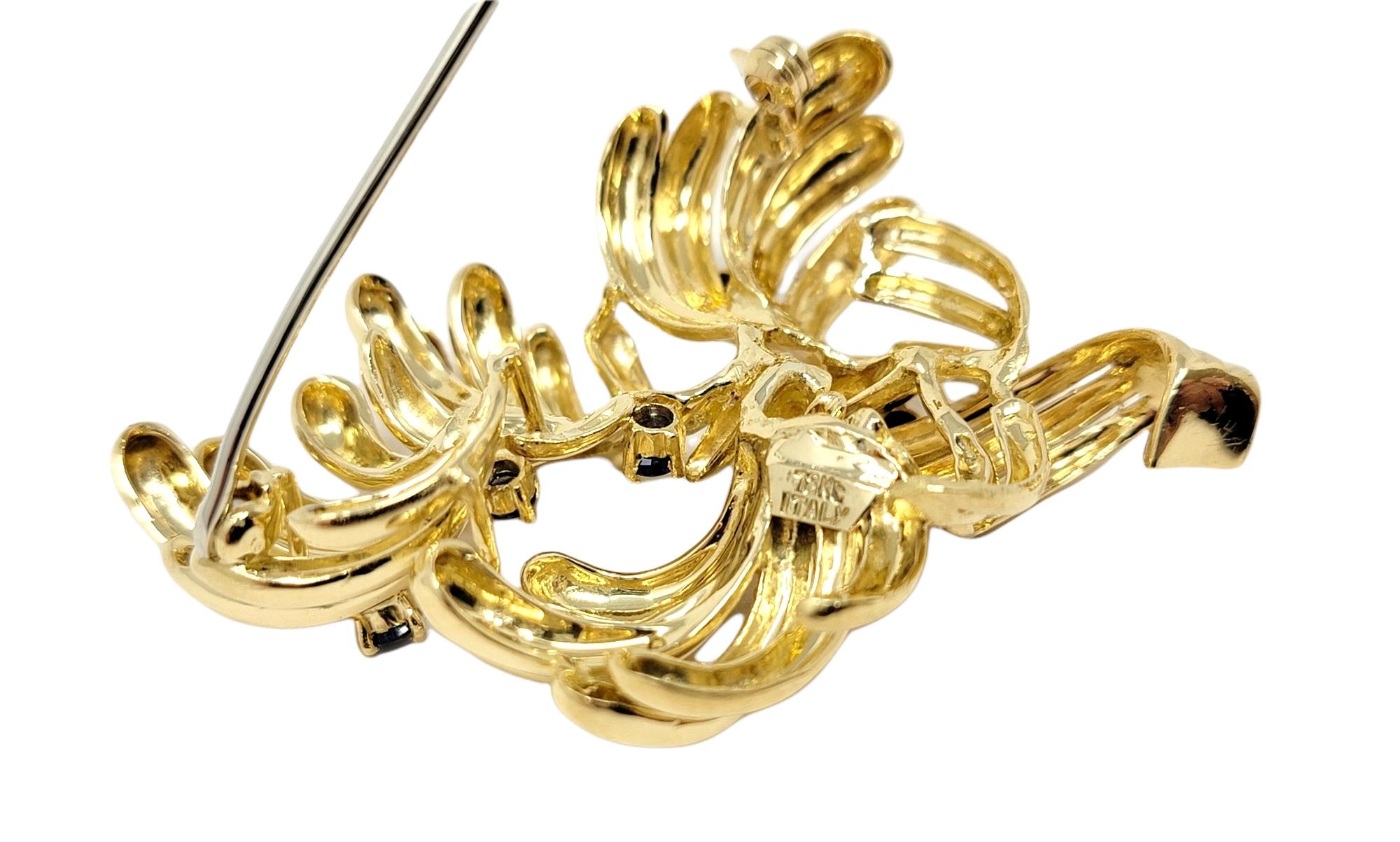 Broche italienne en or jaune 18 carats à motif de feuilles de saphir naturel en vente 7
