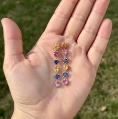 Natural Sapphire Multi-Color Heart Cut Drop Dangle Earrings Gold