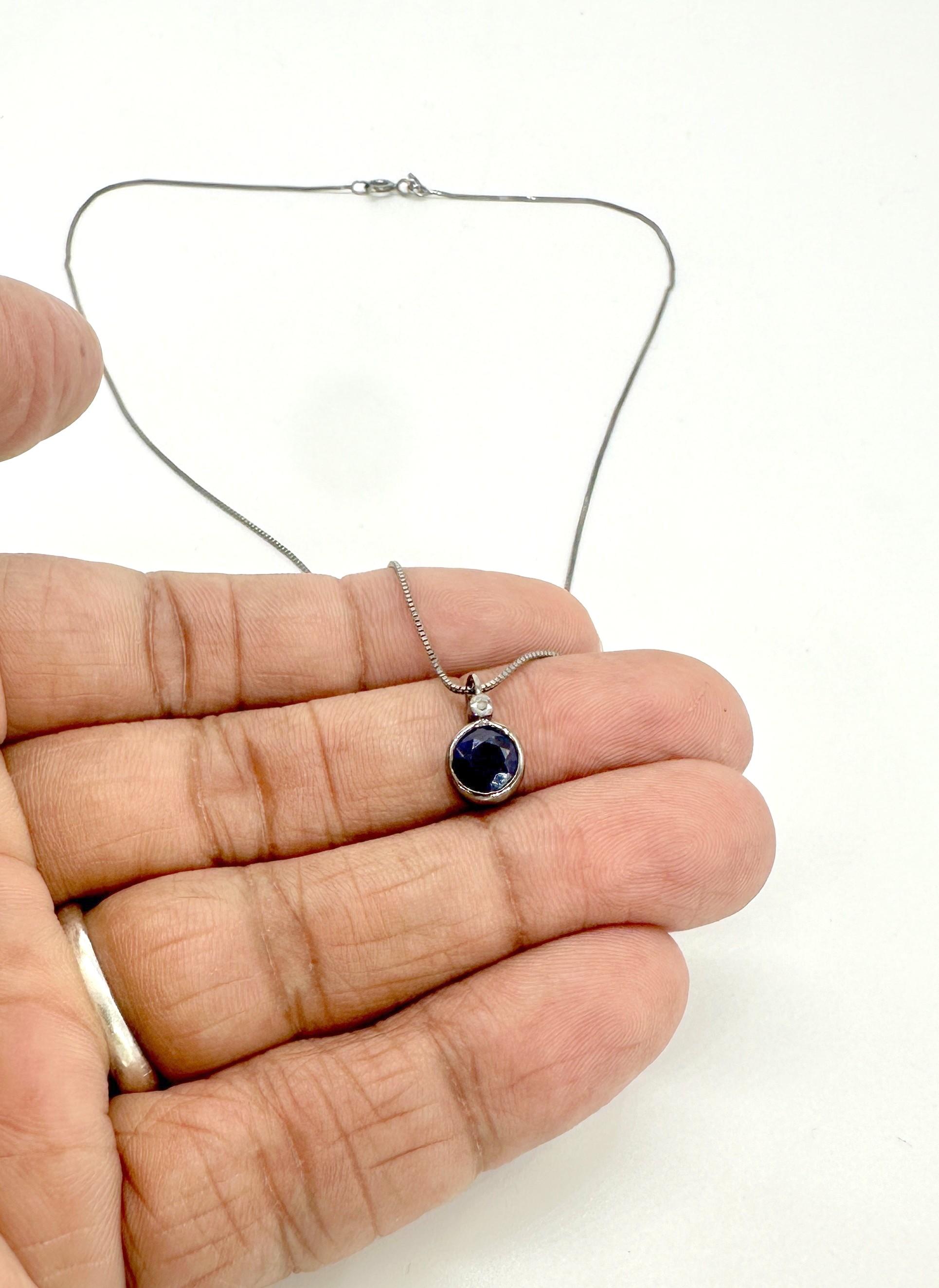 Women's or Men's Natural sapphire pave diamond silver drop pendant sterling silver necklace For Sale