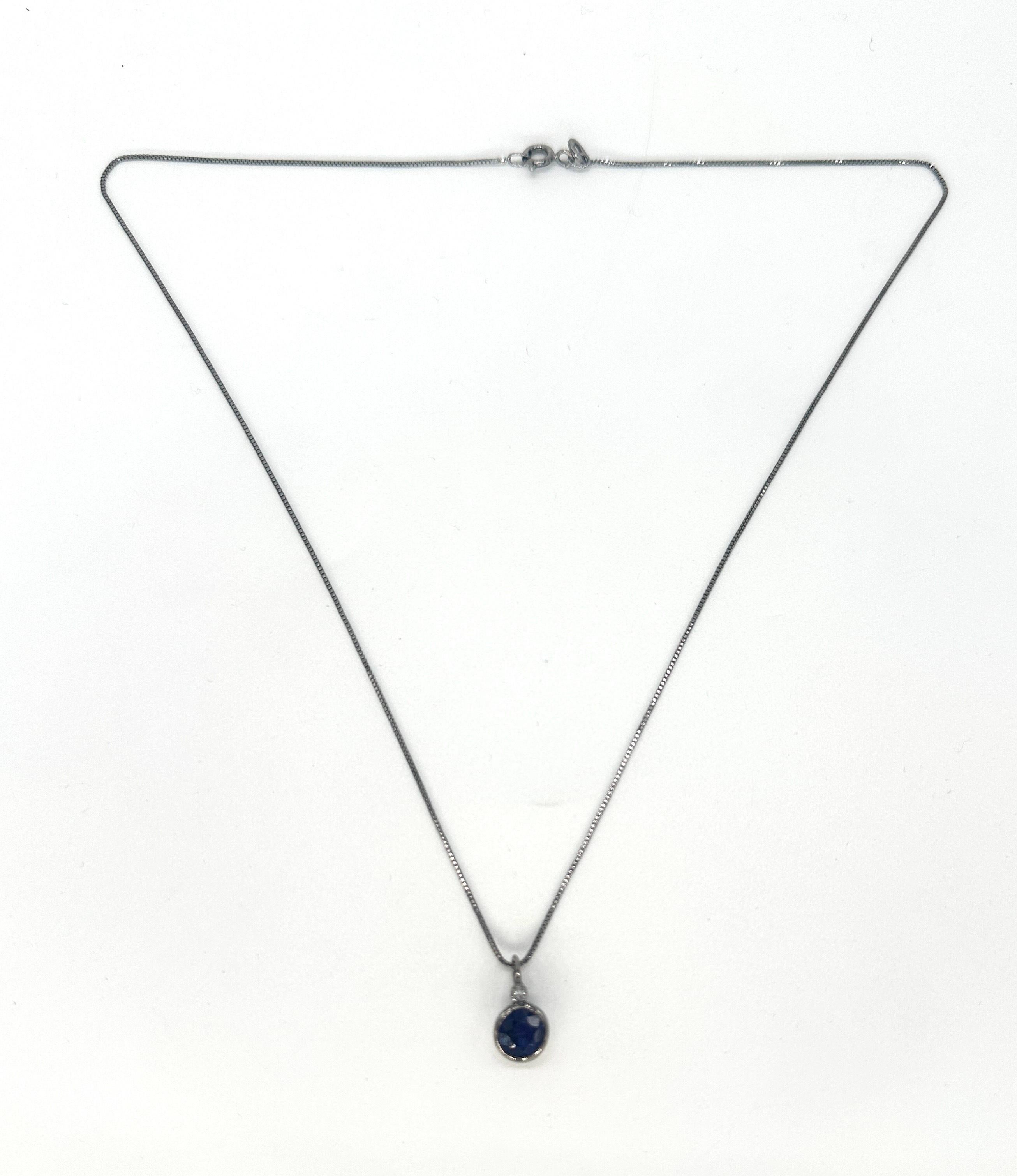 Natural sapphire pave diamond silver drop pendant sterling silver necklace For Sale 1
