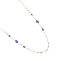 18k Gold Sapphire and Pearl Chain Necklace, 10.73ct Sapphire