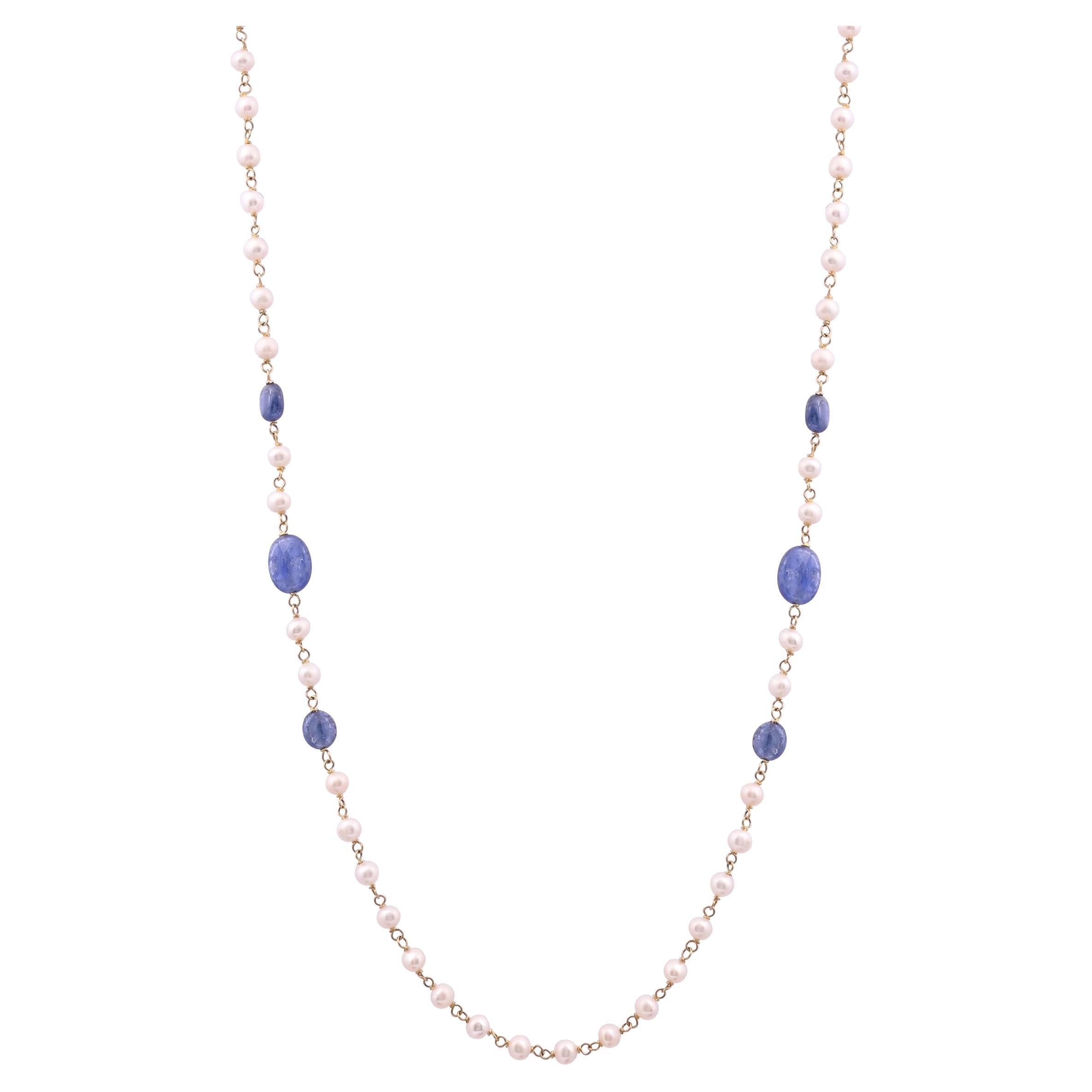 Collana a catena con zaffiri naturali e perle da 10,73 carati in oro 18 carati