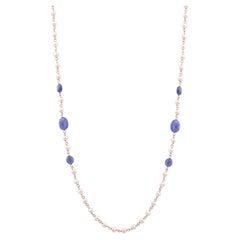Natural Sapphire & Pearl Chain Necklace 10.73 cts in 18k gold