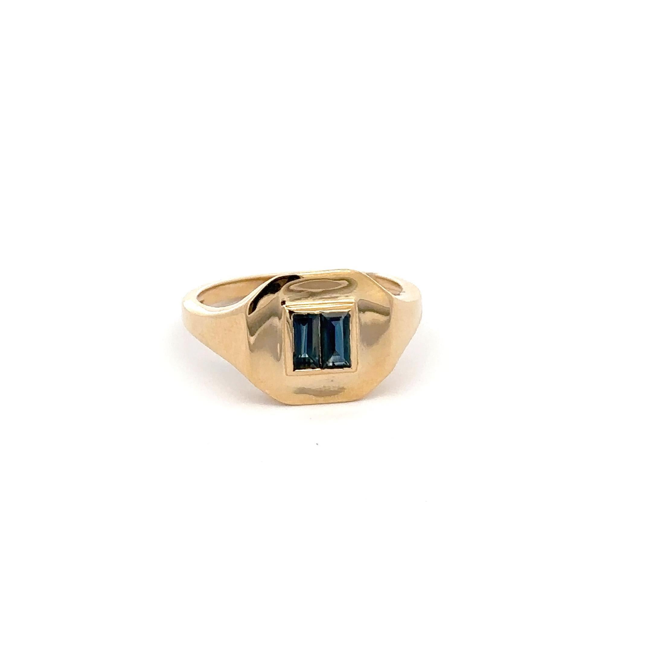 For Sale:  Blue Sapphire Signet Ring 14kt Solid Yellow Gold Sapphire Pinky Ring for Her 9