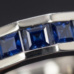 Natural Sapphire Platinum Channel Set Wedding Band