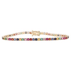 Natural Sapphire Rainbow Tennis Bracelet 14K Yellow Gold 4.41cttw