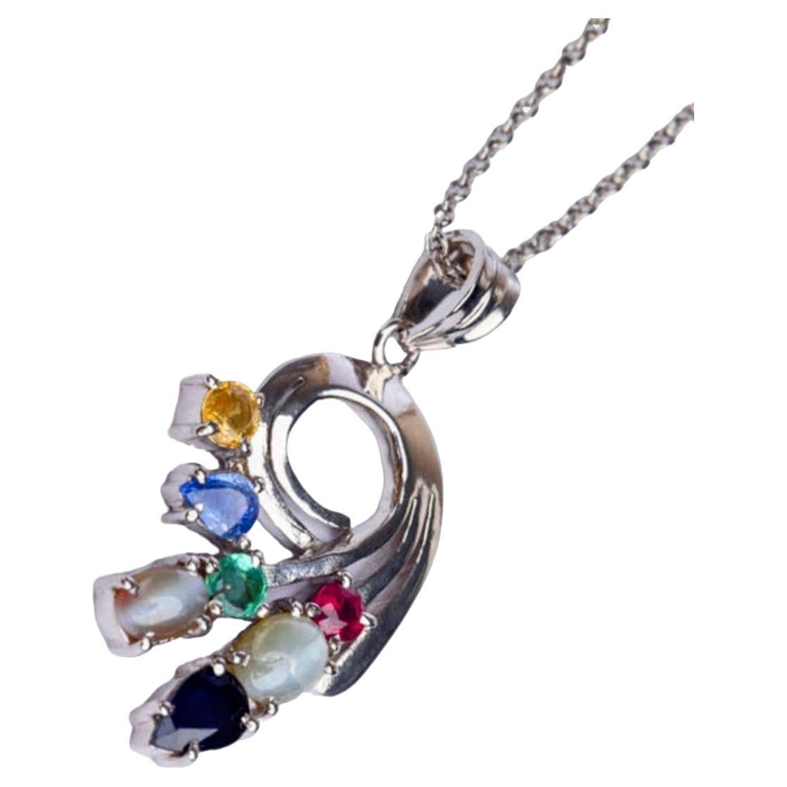 Zafiro Natural Rubí Esmeralda Catseyes Colgante Collar Multigem en Nuevo estado para la venta en Lanham, MD
