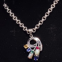 Antique  Natural Sapphire Ruby Emerald Catseyes Multigem Necklace Pendant 